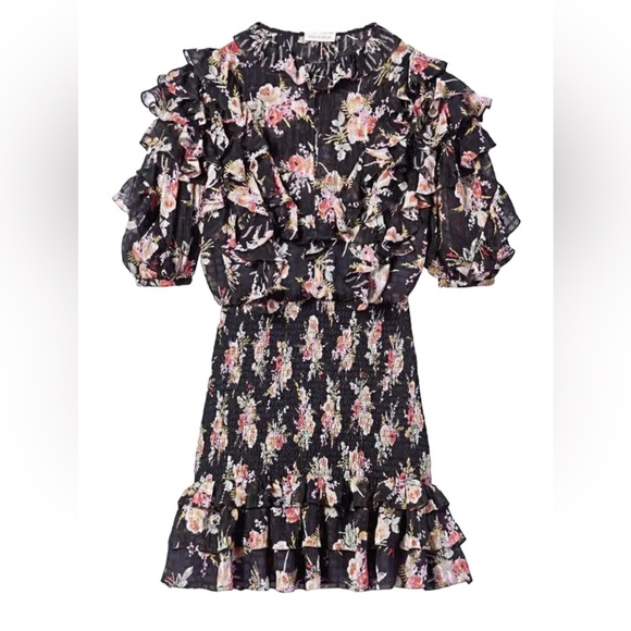 REBECCA TAYLOR | $550 Bouquet Floral Silk Smocked Dress, Size Small - Picture 4 of 11
